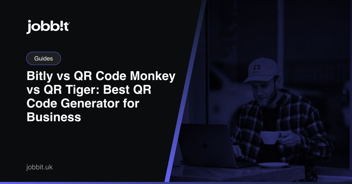 Obálka blogu Jobbit porovnávající Bitly, QR Code Monkey a QR Tiger pro vytvoření QR kódu